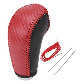 HEROFFIX 1 Pc Gear Shift Knob Cover for Subaru Forester 2014-2017 Stick Shifting Handle Protector Red Carbon Fiber Black Faux Leather
