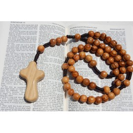 Olive Wood Catholic Rope Rosary with Comfort Cross – Premium Quality Genuine HJW Product - Exclusively Designed Christian Prayer Beads for a Meaningful Spiritual Experience, Wood, No Gemstone