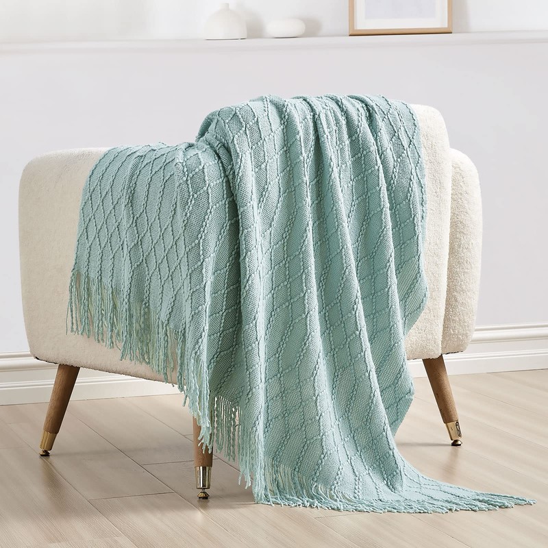 KASYLAN 100% Acrylic Knitted Throw Blanket Textured Solid Soft Decorative