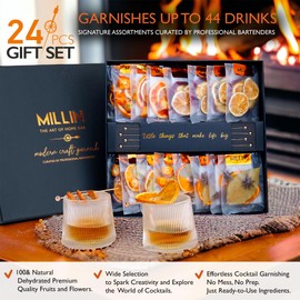 Cocktail Garnish, PREMIUM GIFT SET, with COCKTAIL PICKS I 100% Natural Dehydrated fruits I Home Bar, Barware, Hosting Men Women Corporate Holiday Bar Gift -Medium (35 slices + 8 picks)