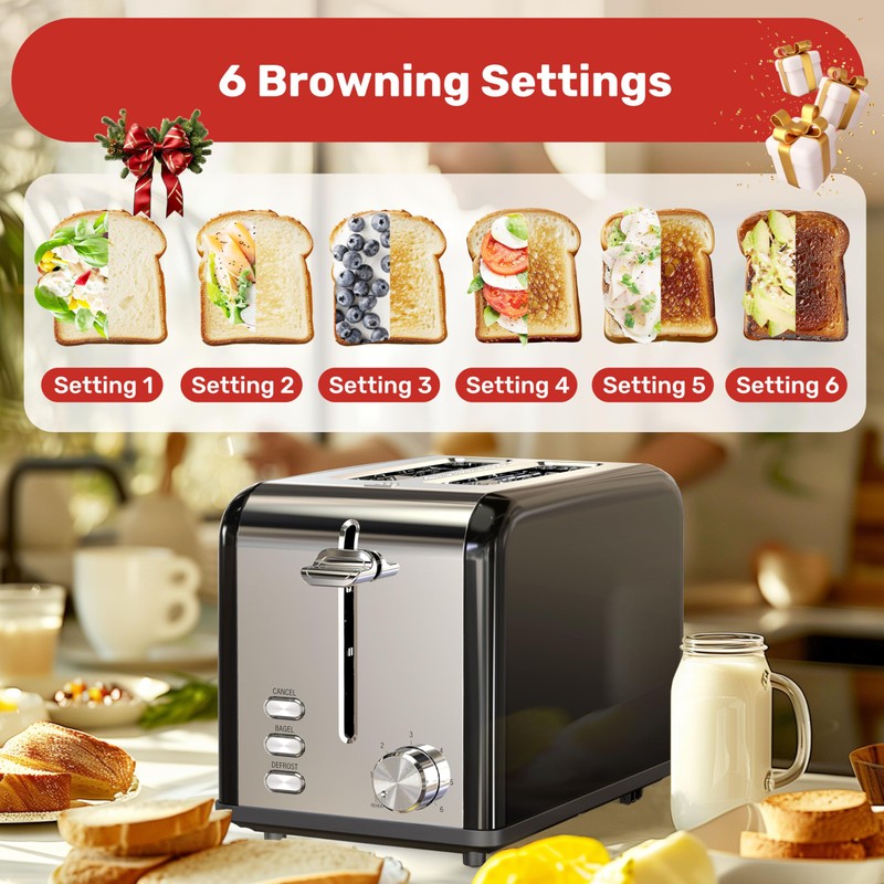 YSSOA Stainless Steel Toaster 2 Slice with Extra Wide Slot