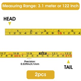 2 Packs Steel Self-Adhesive Measuring Tape 310cm or 122-Inch Imperial and Metric Ruler Tape Right to Left Reading 1/2-Inch Peel and Stick Tape Measure for Woodworking Saw Drafting Table, Yellow