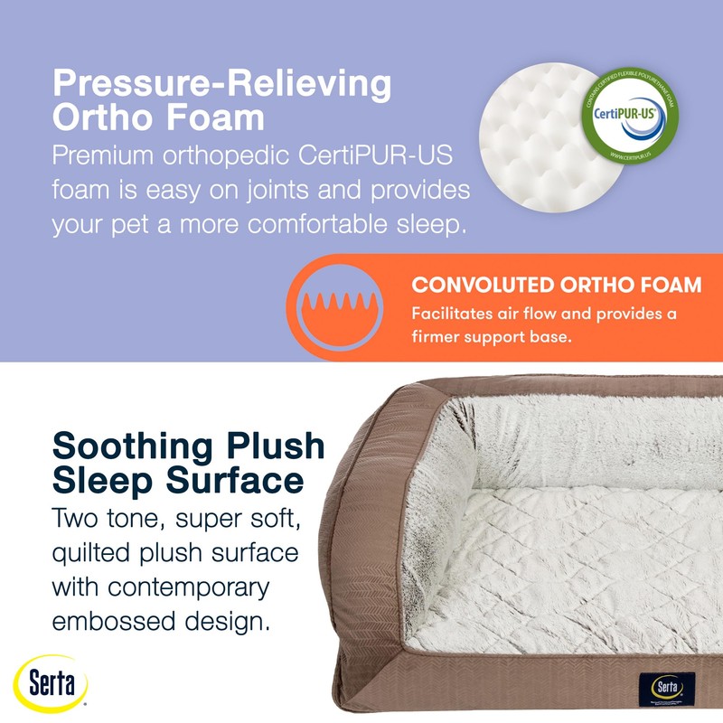 Serta Orthopedic Quilted Couch Dog Bed for Pets – Chocolate