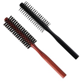 BLMHTWO 2 Stück Rundbürste Klein, Haarbürste Locken Tragbare Holzgriff Bartbürste für Langes, Kurzes, Lockiges und Glattes Haar