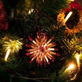 com-four® 56-piece set Christmas tree decorations - Christmas tree decorations made of straw - Straw stars in different designs