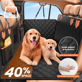 IJVAE Hard Bottom Car Seat Cover for Dogs,Waterproof Dog Seat Cover for Back Seat Extender,Scratch-Proof and Anti-Slip Car Dog Hammock for Large Dogs SUV,Black(Holds 500 Lbs)