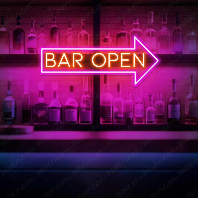 Bar Open Neon Sign Bar Arrow Led Light (19x9'')