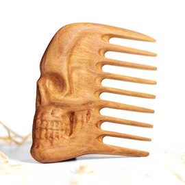 Wooden Beard Comb for Men Pocket Comb for Moustache Beard & Hair Combs Perfect for use with Balms and Oils (Skull) (Pear Skull) A Gift for Distinguished Gentlemen