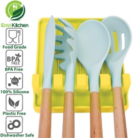 EnviKitchen Silicone Spoon Rest - Large Cooking Utensil Holder with Drip Pad Walls - Multiple Spoon Rest with Wider Slots for Bigger Utensils, BPA-Free Spatula Rest for Stove, Kitchen, Countertop