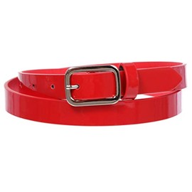 3/4" (19 mm) Womens Skinny Patent Non Leather Fashion Dress Belt, Red | L/XL - 40