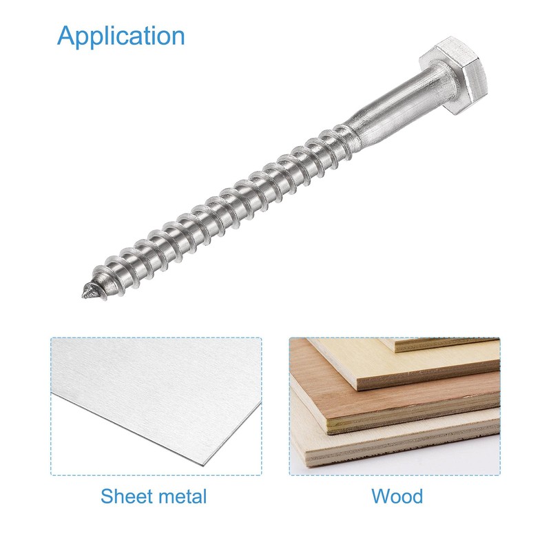 sourcing map Hex Lag Screws, M6 x 70mm 304 Stainless