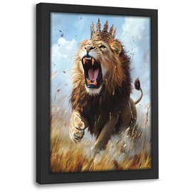 Lion Decor Wall Art Lion with Crown Pictures Canvas Print Painting Wildlife Animal Artwork Signs Decoration Gifts For Bathroom Living Room Bedroom Office Framed 12"X16"