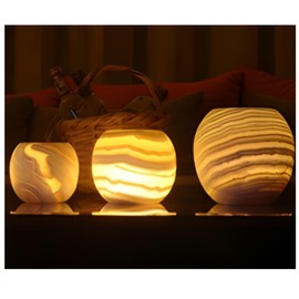 CraftsOfEgypt Single Alabaster Candle Holder - Egyptian Tealight and Votive Candles Holders with Amber Glow for Home Décor Natural Stone Soothing Tranquil Aurora