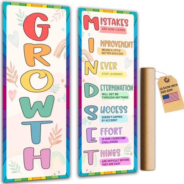 Growth Mindset Classroom Decorations – Motivational Wall Banner Posters for