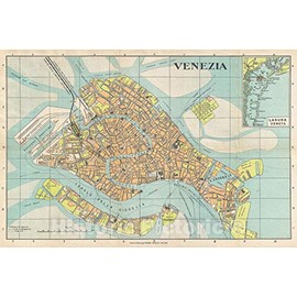 Historic Map : Capello Pocket Map or Plan of The City of Venice, Italy, 1950, Vintage Wall Art : 16in x 24in