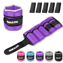 Henkelion 1 Pair 10 Lbs Adjustable Ankle Weights For Women Men Kids, Strength Training Wrist Weights Ankle Weights Set For Gym, Fitness Workout, Running, Lifting Exercise - each 5 Lbs Purple