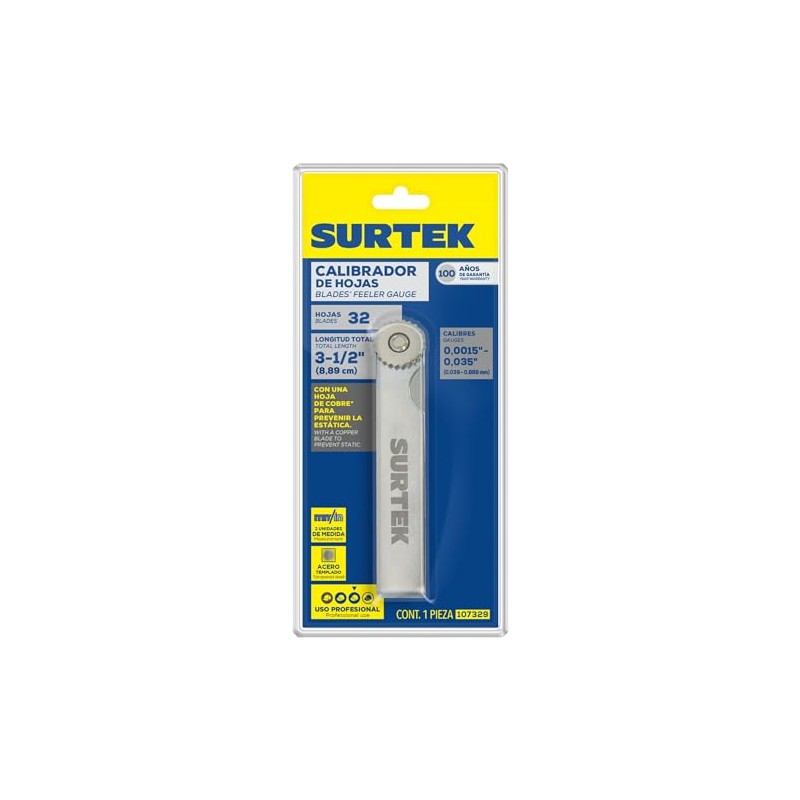 Surtek 107329 Calibrador en pulgadas y milimétricos 32 hojas