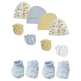 Bambini NC-0213 Baby Boy Caps with Infant Mittens & Booties White & Blue - Preemie - Pack of 10
