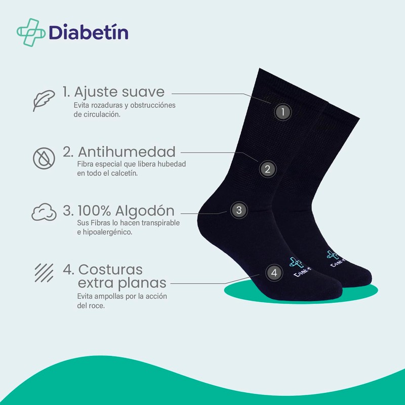 Diabetín || 6pack Calcetines para Caballero de Algodón Peinado. 6