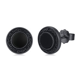 Twoowl Celtic Knot Earrings 925 Sterling Silver Black Onyx Stud Earrings Irish Celtic Jewellery Gifts for Women Men