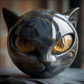 Luxury Black Cat Stone Sculpture, Elegant Home Decor & Gift for Cat Lovers, Handcrafted Black Cat Statue, 8x8x8 Cm Crystal Cat Ornament for Shelf Display