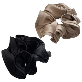 BIUDECO 2pcs Silk Hair Scrunchies for Women Elegant Elastic Ponytail Holders Soft Smooth Surface Stretchable Hair Accessories for Fashion Hairstyles and Daily Use Black and Apricot