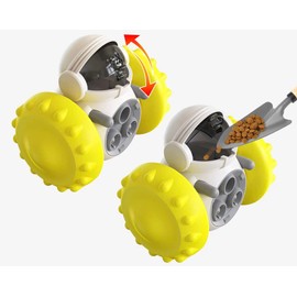 Robot Shaped Treat Dispenser Push Toy for Dogs, Pigs, Rabbits, Cats, and other Pets - Requires No Batteries (Yellow)