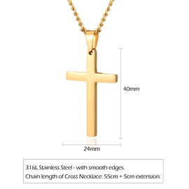 CERSLIMO Cross Necklace for Men Women - Stainless Steel Cross Pendant Necklace with Chain-55+5CM | Gold Cross Chain Mens Necklace Easter Gifts Birthday Christmas Thanksgiving Day Fathers Day