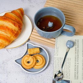 Koolkatkoo - Taza de té de cerámica para gatos, taza de café con tapa y cuchara, taza de leche interior de animales de cerámica, regalos de gato para hombres, regalos de cumpleaños, Navidad, 10 onzas,