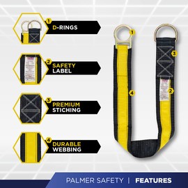 Palmer Safety 3-Pack 4 Ft Cross Arm Strap, 3" Wide Beam Straps Choker w/Large & Small D-Ring, ANSI OSHA Anchorage Sling Fall Protection Lanyard