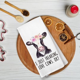 KTYHD I Just Freaking Love Cows Ok Kitchen Towels,Flower Cow Bathroom Hand Towels, Famhouse Cow Kitchen Bathroom Decor,Cow Decorative Kitchen Hand Bathroom Towels, Cow Gifts for Women Dish Towels