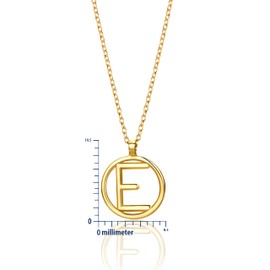 Miore E initial necklace in 9 karat 375 yellow gold anchor chain 42 cm, circle pendant with letter on adjustable 40 cm + 2 cm chain
