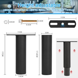BUZIFU Bed Adjustable Legs Furniture Support Feet Black Metal Bed Support Legs Heavy Duty Slat Support Leg Suitable for Cabinet Sofa Bed Frame Replacement Parts 1Pcs (7inch - 13inch)