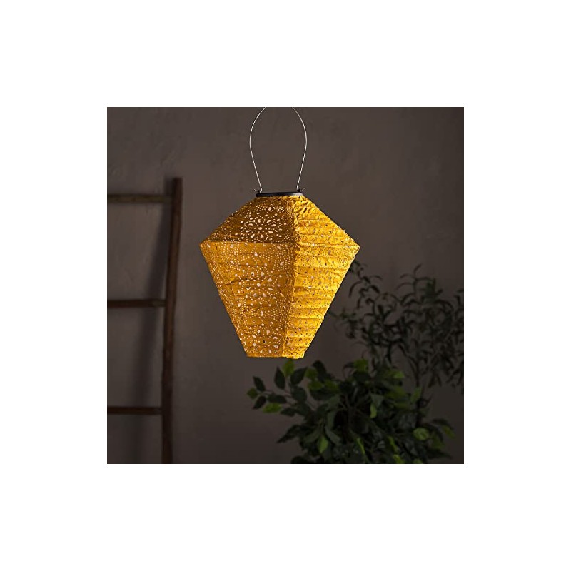 Lights4fun LED Solar Lantern Diamond Tyvek Moroccan Lantern Outdoor