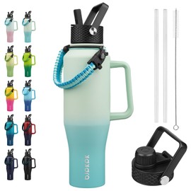 BJPKPK Insulated Water Bottles with Straw Lid, 40oz Metal Water Bottle with 2 lids & Paracord Strap, Double Wall Stainless Steel Tumbler with Handle, Reusable Cups, Mugs, Thermos, Mint