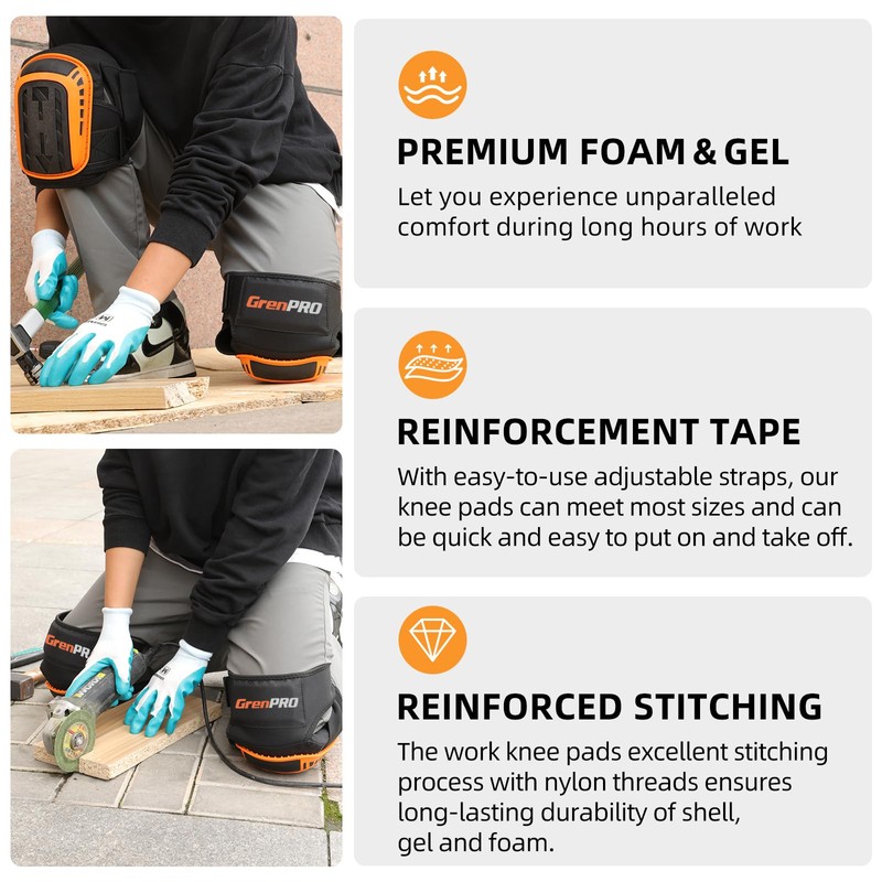 GRENPRO Professional Knee Pads for Work,Heavy Duty Thick Foam Knee