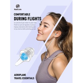 Earplugs for Flying with Lanyard -Regulate Air Pressure & Prevent Ear Pain- Airplane Travel Essentials-Comfy Reusable Flight Ear Plugs for Adult/Kid 12 YRS+, 25dB Noise Reducing Hearing Protection,BK