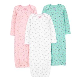 Simple Joys by Carter's Baby Girls' 3-Pack Cotton Sleeper Gown Sleep Sets & Accessories, Pink/Mint Green/White, 0 Months (Pack of 3)
