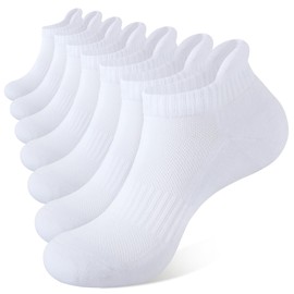 Closemate Ankle Athletic Running Socks 7 Pairs Low Cut Wicking Sport Cushion Tab Socks for Men and Women (7White, Size XL)