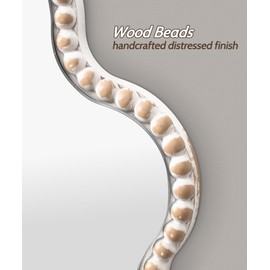 SUMGAR Wall Mirror Decor Boho Farmhouse White Round Circle Flower Wavy Wood Framed Mirror Decorative for Entryway Bathroom Bedroom Living Room Beauty Aesthetic 15×15 Inch HD Glass