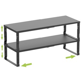 Jojocross Expandable Stackable Spice Rack Organizer for Kitchen Cabinet,Adjustable Counter Shelf, countertop, Pantry,Cupboard,Bathroom,Bedroom(2Packs/Black/Medium)