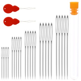 25 PCS Large Eye Sewing Needles, 5 Sizes Yarn Needles for Hand Sewing Leather Embroidery Needle with 2 Threaders Stainless Steel Handmade Knitting Needle for Quilting Supplies Art and Craft Projects