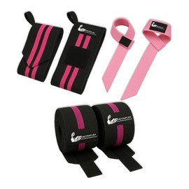 Pack de Vendas para Rodilla, Muñequeras y Straps para Gimnasio, 3 Pares de Accesorios para Entrenamiento de Fuerza, Adultos Unisex