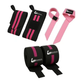 Pack de Vendas para Rodilla, Muñequeras y Straps para Gimnasio, 3 Pares de Accesorios para Entrenamiento de Fuerza, Adultos Unisex