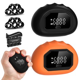 HICHOR Hand Grip Strength Tester Trainer - Strength Dynamometer for Fun Rechargeable Hand Exercising Device with Finger Exerciser and Stretcher Exercise Workout Equipment for Palm Black Orange