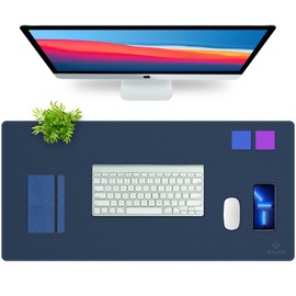 K KNODEL Desk Mat, Office Desk Pad, PVC Leather Desk Blotter, Laptop Desk Mat, Waterproof Desk Writing Pad for Office and Home, Dual-Sided (35 x 60cm, Darkblue/Yellow)