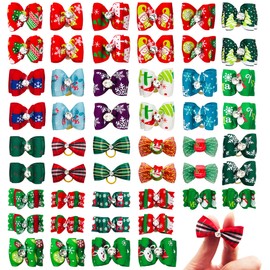 PET SHOW 50 lazos de Navidad para el pelo de perro con bandas de goma a granel para perros pequeños y medianos, cachorros, gatos, gatitos, conejos, disfraces de aseo con nudo superior, accesorios para el cabello