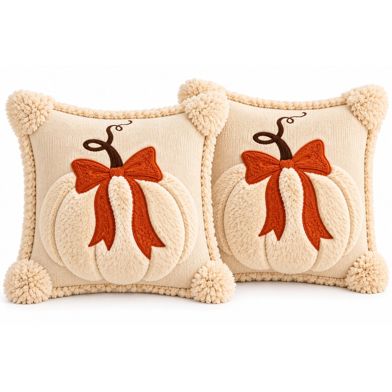 3D Plush Pumpkin Pillow Cover for Fall Decorating – Soft