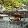 Happygrill Fire Pit with Firewood Rack and Wheels, Multifunctional Wood