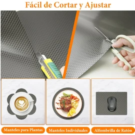 Revestimientos Antideslizantes de Gabinetes, Paquete de 2 - Forro para Estantes y Cajones(30 x 500 cm) Tapetes para Refrigerador, Forro para Estantes Transparente, Fácil de Cortar y Limpiar (Gris)